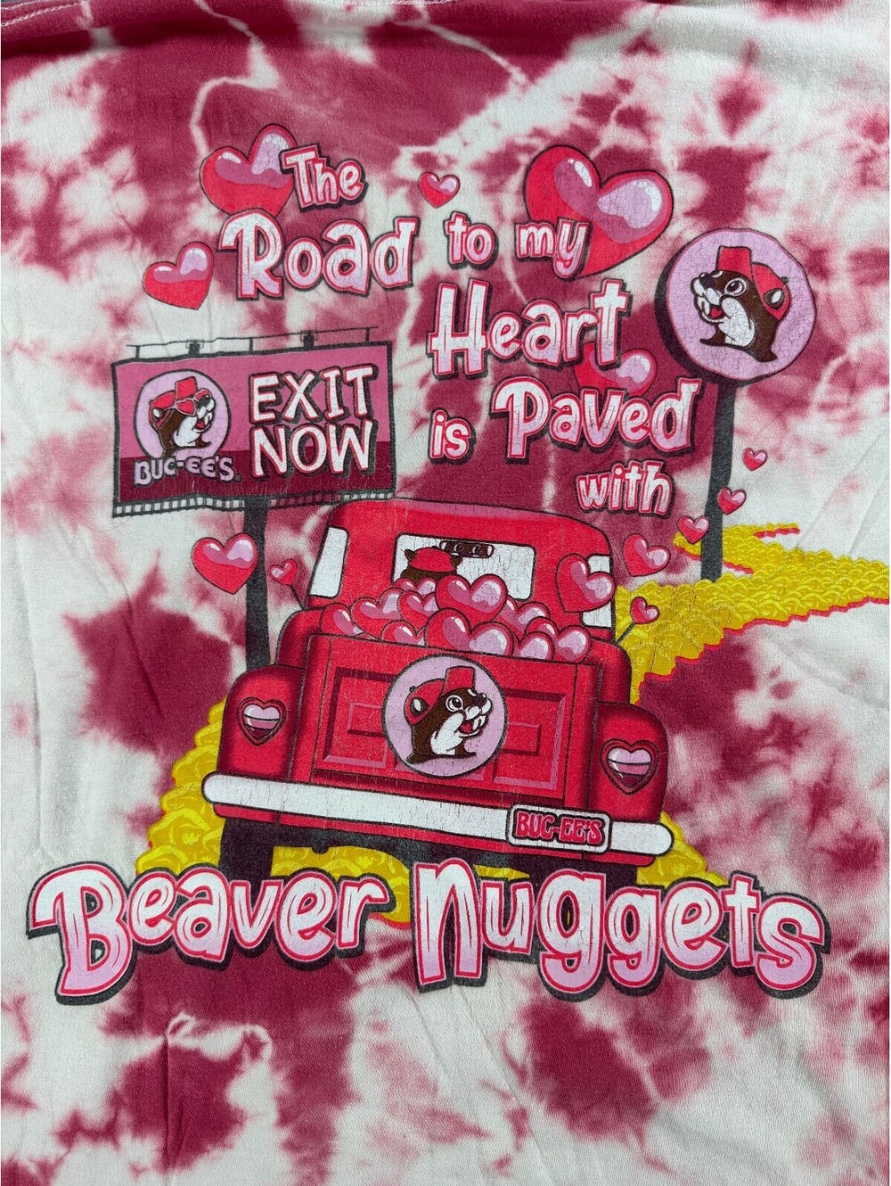 Buc-Ees Women's Valentine's Day Road to My Heart is Beaver Nuggets XL Pink White